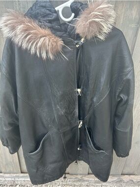 Vintage Synergy Genuine Leather Parka Coat XL | Real Fox Fur Trim